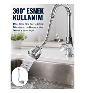 Mey İthalat® Krom Musluk Uzatma Aparatı 360° Dönebilen Su Tasarruflu Lavabo Fıskiyesi