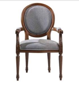 Sandalye 19773 Zus 2150 Model kolçak oyma Madalyon Model Gri Kumaş Ceviz El yapı