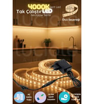 Şerit LED 3 Metre NeoGlow LED Işık Şeridi – 4000K Doğal Beyaz 60 Çipli 12V Tak Çalıştır Prizli LED Bandı