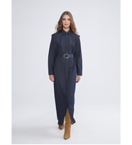 LCW Modest İndigo Gömlek Yaka Kemerli Jean Elbise
