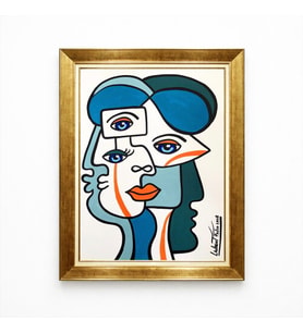 Tablore Gold Çerçeveli Soyut Kübizm Yüz Tablosu Modern Sanat Geometrik Duvar Dekoru