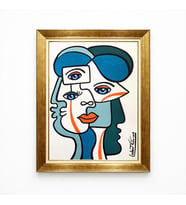 Tablore Gold Çerçeveli Soyut Kübizm Yüz Tablosu Modern Sanat Geometrik Duvar Dekoru