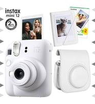 Instax mini 12 Beyaz Fotoğraf Makinesi-20'lu Film-Mini Albüm ve Deri Kılıf Seti