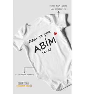 Beni En Çok Abim Sever Baskılı Bebek Zıbını – Çıtçıtlı Body  %100 Pamuk Kısa Kol