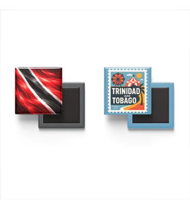 Buzdolap Magnetleri - Trinidad ve Tobago Bayrağı ve Port of Spain Posta Pulu Tema - 2'li Set Magneti