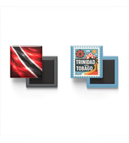 Buzdolap Magnetleri - Trinidad ve Tobago Bayrağı ve Port of Spain Posta Pulu Tema - 2'li Set Magneti