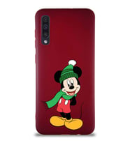 Samsung Galaxy A50 Soft Premier Kapak Mickey Mouse-G Tasarımlı Silikon Kılıf - Mürdüm (Şeffaf)