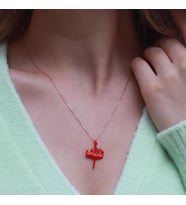 Allah Yazılı Kırmızı Mine İşli Mini Zirkon Taşlı Rose Gold Kaplama Gümüş Kolye