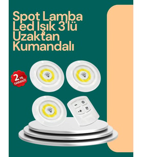 Uzaktan Kumanda İle Kontrol Edilebilen Yapışkanlı 3 Lü Kablosuz Led Spot Lamba