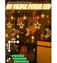 Ay Yıldız Perde Led 8 Mod Saçaklı Perde Pencere Balkon Duvar Işık Dekoratif Peri Lamba Led Işığı