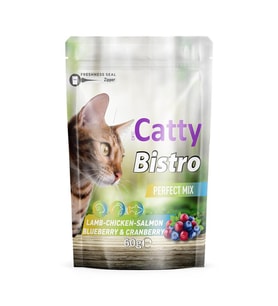 Catty Bistro Mükemmel Karışım Kuzu, Tavuk, Somon ,Y. Mersini, Kızılcıklı Kedi Ödül Maması 60 Gr
