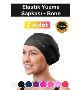 Premium Su Geçirmez Silikon Yüzücü Havuz Ve Deniz Bonesi Elastik Yüzme Şapkası 2'li Set