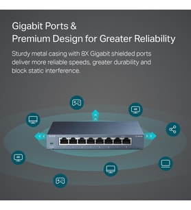 Tp-Link Tl-Sg108, 8-Port 10/100/1000 Mbps Gigabit Ethernet Switch 5 V Harici Güç Adaptörü (Çok Renkli)