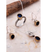 Safir Taşlı Elişi Gümüş Tasarım Set 2052