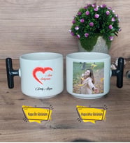 Sevgiliye Hediye Kupa Bardak Fotoğraflı T Siyah Kulplu Sevgililer Günü Hediyesi