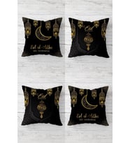 Ramazan Hilal Fener Eid Mübarak Gizli Fermuarlı Kırlent Kılıfı Koltuk Yastık Kılıfı Takım(4adet) (Gold)