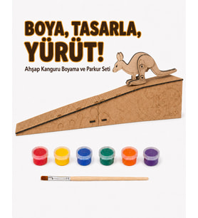Çocuk Ahşap Hareketli Kanguru Boyama Seti – 6 Renk Boya, Fırça ve Kolay Montaj Parkuru