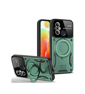 Pilelistore   Xiaomi Redmi 12C Kılıf Joy Lens Standlı Kapak - Koyu Yeşil