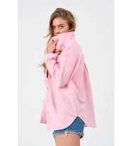 Kadın Pembe Oversize Uzun Basic Gömlek