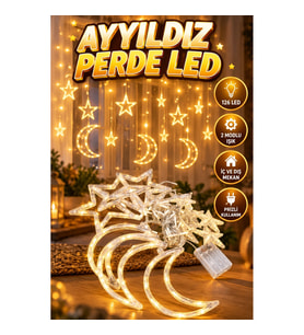 126 LED Yıldız ve Ay Figürlü Prizli Perde Işık – 2 Modlu Dekoratif Aydınlatma