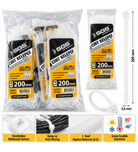 PLASTİK ÇIRT KELEPÇE 100 PARÇA BEYAZ 3.6X200MM. (5343)