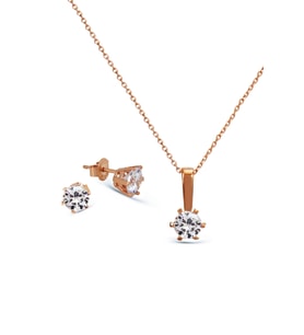 925 Ayar Gümüş Rose Tek Taş Set - S014702