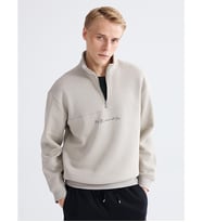 LCW Vision Bej Dik Yaka Baskılı Erkek Kalın Sweatshirt