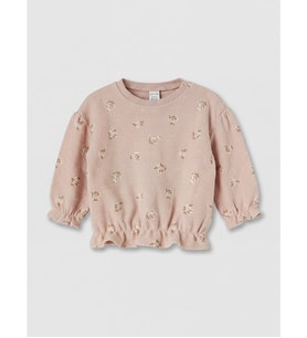 LCW baby Pembe Bisiklet Yaka Çiçekli Kız Bebek Sweatshirt