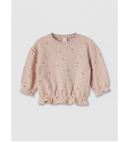 LCW baby Pembe Bisiklet Yaka Çiçekli Kız Bebek Sweatshirt