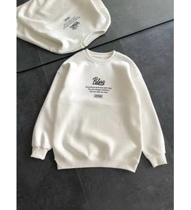 Kışlık Bisiklet Yaka Ön Ve Arka Baskılı SweatShirt - Beyaz