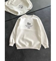 Kışlık Bisiklet Yaka Ön Ve Arka Baskılı SweatShirt - Beyaz