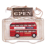 Dekoratif Metal Kapı Yazısı Londra Şehir Otobüsü Open Close 32 cm (Karışık)
