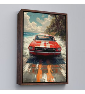 Çerçeveli Kırmızı Mustang Tablo (Siyah)
