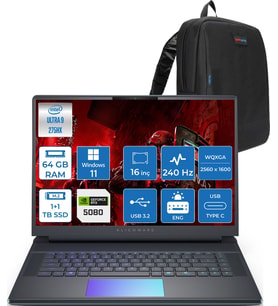 Dell Alienware 16 Area-51 AA16250 Ultra 9 275HX Ddr5 64GB 1tb Ssd+1tbssd 16GB/RTX5080 175W 16INÇ Wqxga 240Hz 500NITS 3ms WINDOWS11HOME Gaming Laptop AA1625080H28+ZETTAÇANTA