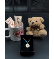 Sevgiliye anneye sevgililer  günü hediye seti kupa kolye ayıcık anahtarlık