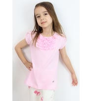 Breeze Kız Çocuk Tişört Güpürlü 4-8 Yaş, Pudra