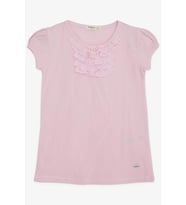 Breeze Kız Çocuk Tişört Güpürlü 4-8 Yaş, Pudra