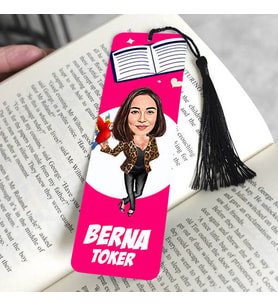 Papağanı Olan Kadın Karikatürlü Püsküllü Kitap Ayracı