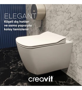 Creavit Elegant Rim-off Asma Klozet + Yavaş Kapanır Kapak (Beyaz)