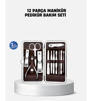 Özel Deri Çantalı 12 Parça Manikür Pedikür Bakım Seti Paslanmaz Çelik