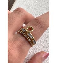 V.I.P Çift Renk Seri Golden Buckle Tasarım Zirkon Taşlı Ayarlanabilir Çelik Yüzük