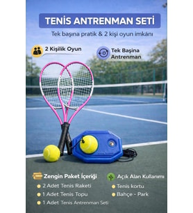 Çok Amaçlı Tenis Seti 2 Adet 21 inç Raket Top Çanta Tenis Antrenman Aparatı Antrenman Spor Eğlence P