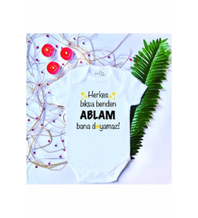 Unisex Bebek Baskılı Ablam %100 Pamuklu Çıtçıtlı Body Zıbın