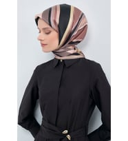 Armine Saf İpek Sura Eşarp-2026 İlkbahar-Yaz- 951400D (Siyah-Pudra)