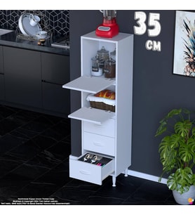 Eliusta More 35 cm Çok Amaçlı Organizer Mutfak Kiler Banyo 2 Kapaklı 3 Çekmeceli Mutfak Dolabı 35x150x32 cm