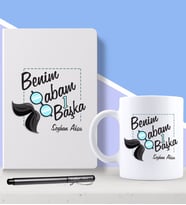 BK Gift Kişiye Özel Benim Babam 1 Başka Tasarımlı Beyaz Defter Kalem ve Kupa Seti-1 (Model 1)