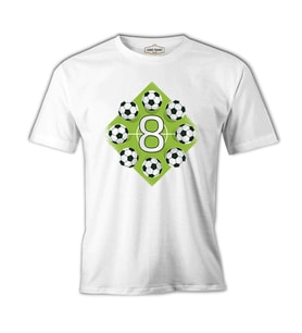 8 Years Old Birthday with Soccer Balls on the Field Beyaz Erkek Tshirt