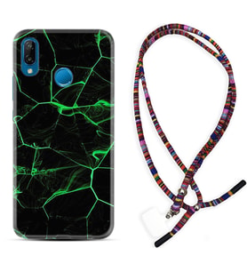 Huawei P20 Lite Mate 10 20 Lite Pro P40 Lite KılıfBoyun Asklı Rasta Silikon Yeşil Şerit Mermer 1320