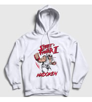 Presmono Unisex Beyaz Ryu Hadoken Street Fighter Kapüşonlu Sweatshirt 411147tt