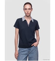 LCW Comfort Lacivert Polo Yaka Çizgili Kadın Tişört